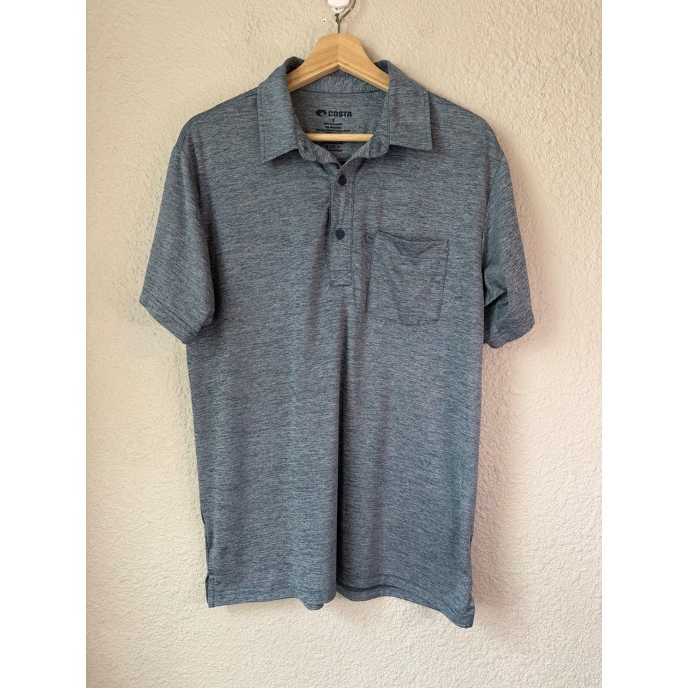Costa Del Mar Mens Blue Space Dye Performance Polo Shirt Short Sleeve Small